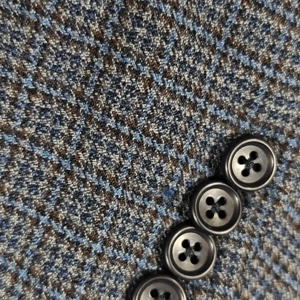 JOS A BANK Men's Flannel Sport Coat Blazer Two‎ Button Navy Houndstooth Wool 46R